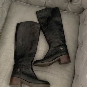 black leather Tory Burch riding boot